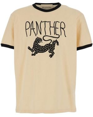 Valentino Crew Neck T-Shirt Cotton T-Shirts - Natural