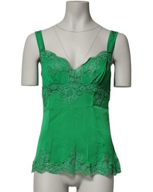 Dolce & Gabbana Green Floral Lace Tank Lingerie Top Underwear