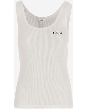 Chloé Cotton Tank Top With Logo Shell - White