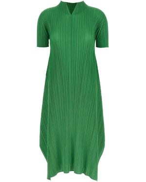 Pleats Please Issey Miyake Polyester Midi Dress - Green