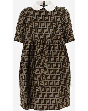 Fendi Girls Dress With Ff Pattern Cotton - Black