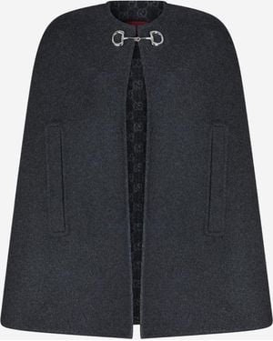 Gucci Cape Reversible Wool-Blend Capes - Black