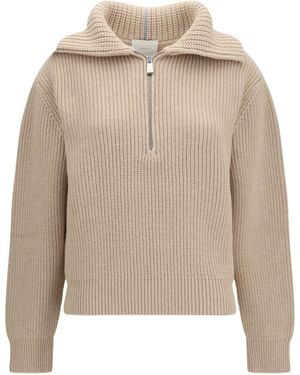Malo Cashmere High-Neck Zip Sweater Kashmir/Capra Hircus Polo Shirts - Natural