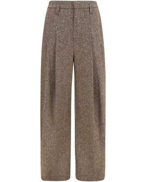 Brunello Cucinelli Virgin Wool Palazzo Pants With Monili Detail - Brown