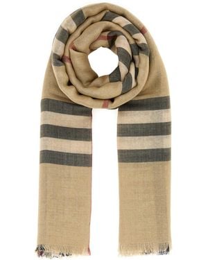 Burberry Embroidered Wool Blend Scarf - Natural