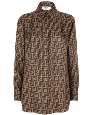 Fendi Fendi Silk Ff Logo Shirt - Brown