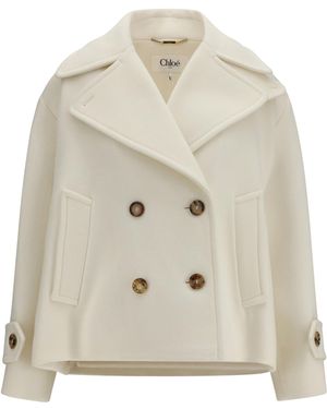 Chloé Oversize Short Coat Wool Ovis Aries; Polyamide - White