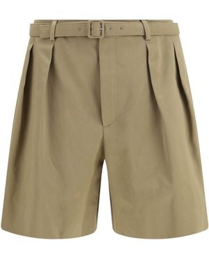 Saint Laurent Pleated Belt Shorts - Green