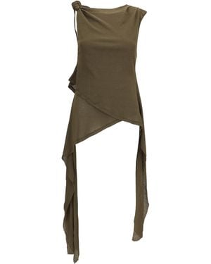 Ganni Asymmetrical Knot Top Polyester - Green