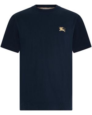 Burberry T-Shirt With Embroidered Logo Cotton T-Shirts - Blue
