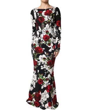 Dolce & Gabbana Floral Viscose Bodycon Long Gown Dress - White