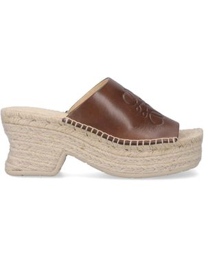Loewe Paula's Ibiza Leather Platform Wedge Sandals - Brown