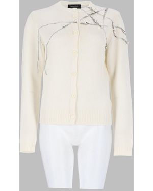 Fabiana Filippi Rhinestone Embellished Wool Blend Cardigan Sweaters - White