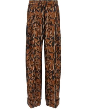 Alberto Biani Lynx Print Silk Pants - Brown