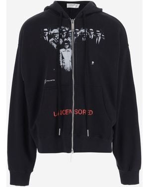 MATIERES FECALES Cotton Zip-Up Hoodie With Print Sweatshirts - Black