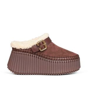 Chloé Sharp Nama Wedge Mules - Brown