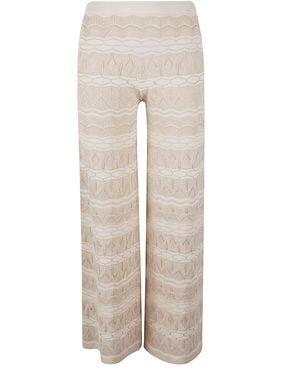 D.exterior Elastic Waist Patterned Pants - Natural
