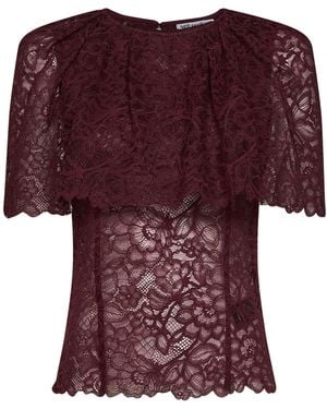 Self-Portrait Burgundy Lace Cape Top - Purple