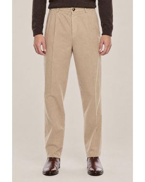 Brunello Cucinelli Camel Cotton Pleated Pants - Natural