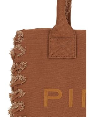 Pinko Canvas Tote Bag Cotton Shoulder - Brown
