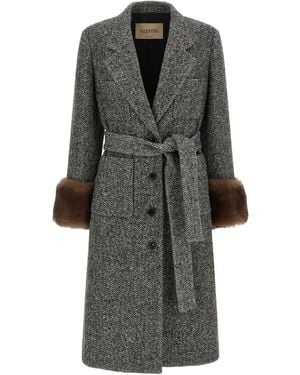 Valentino Garavani Chevron Virgin Wool Coat - Grey