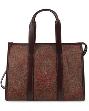 Etro Top Handle Bauletto M Arnica Paisley Jacquard Fabric Shoulder Bag - Brown