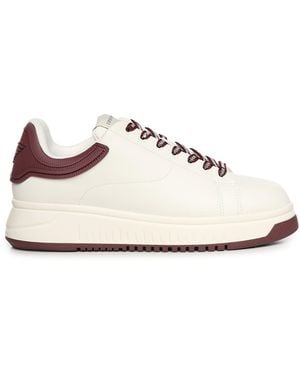 Emporio Armani Leather Trainers With Logo - Natural