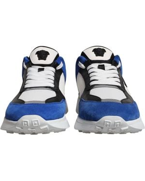 Versace Canvas Quad Fabric Medusa Low Top Trainers Shoes - Blue