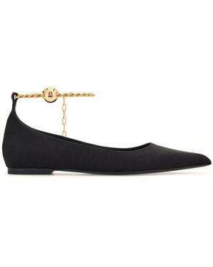 Ferragamo Cable-Link Chain Leather Ballerina Shoes - Black