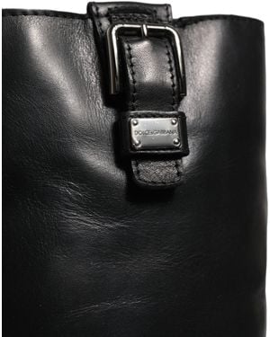 Dolce & Gabbana Leather Buckle Detail Mid Calf Boots Shoes - Black
