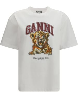 Ganni Beaded Tiger T-Shirt - White