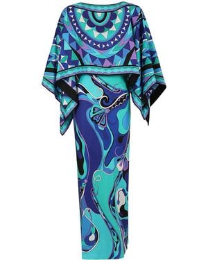 PUCCI Long Dress Seta Abito - Blue