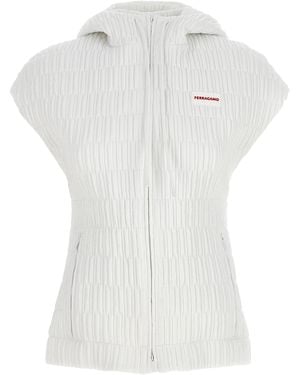 Ferragamo Textured Nylon Hooded Vest With Zip Closure - White
