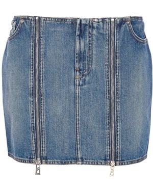 Jean Paul Gaultier Mini Denim Front Zipped Skirt - Blue