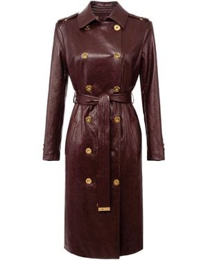 Elisabetta Franchi Long Faux Leather Double-Breasted Jacket - Red