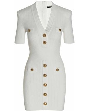 Balmain Logo Button Knit Dress - White