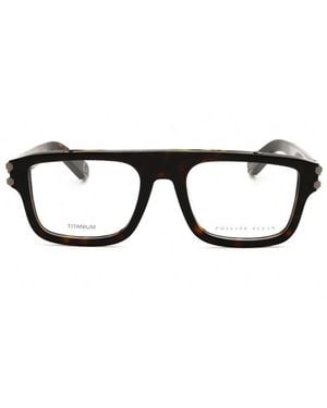 Philipp Plein Eyeglasses Rectangle Full Rim, Shiny Havana Frame And Clear Demo Lenses Lens Vpp021M0722 - Black