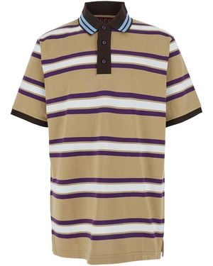 Gucci Polo Shirt With Logo Imprinted On The Front And All-Over Striped Motif - Gray