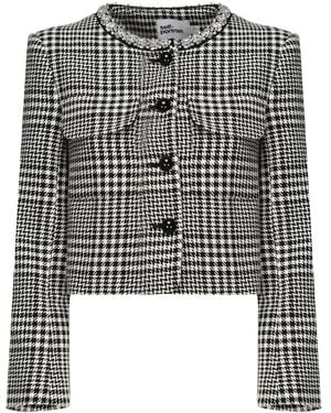 Self-Portrait Houndstooth Jacket With Crystals - Black