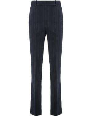 Pinko Pants Straight Chalk-Striped Wool Blend/ Polyester Skinny - Blue