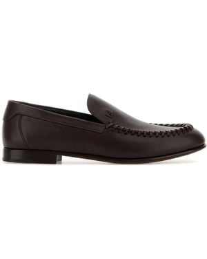 Fendi Dark Brown Leather Loafers - White