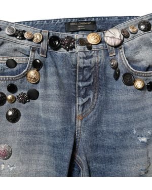 Dolce & Gabbana Embellished Tattered Skinnydenim Jeans Cotton Clothing - Blue