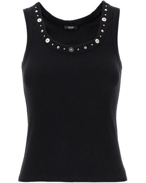 Versace Ribbed Studded Decorative Button Top - Black