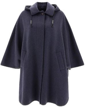 Brunello Cucinelli Night Sky Wool Hooded Cape Jacket Clothing - Blue