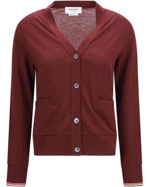 Thom Browne V-Neck Merino Wool Cardigan - Red