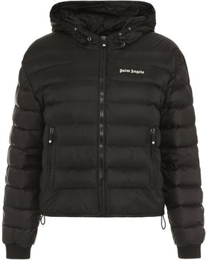 Palm Angels Hooded Full-Zip Down Jacket Elastane Puffer - Black