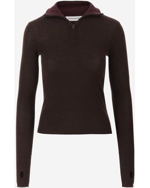 Frankie Shop Half-Zip Ribbed Wool And Silk Jumper Merino - Black
