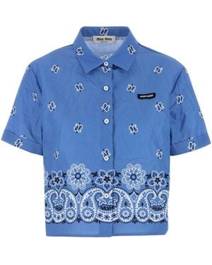 Miu Miu Printed Poplin Shirt - Blue
