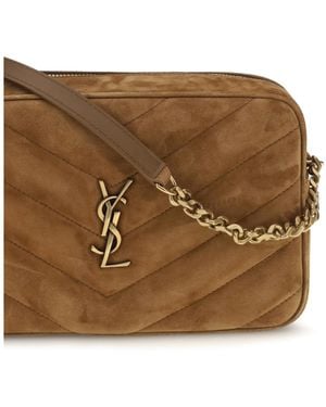 Saint Laurent Shoulder Bag Loulou Camera Matelassé Suede Calf Leather - Brown
