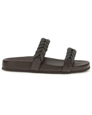 Brunello Cucinelli Calf Leather Bos Taurus Flat Sandals - Black